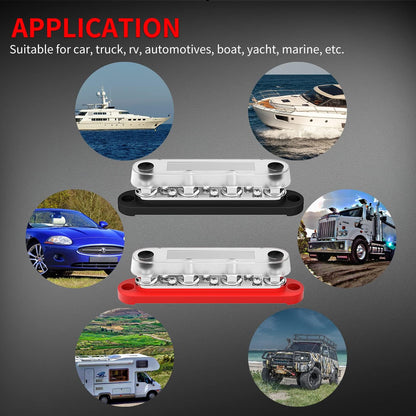 M8 Bus Bar 12V-48V 150A Power Distribution Block 4xM8 Posts Studs 6xM4 Terminals
