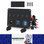 5 Gang Blue LED Rocker Switch Panel with 2.4A Dual USB Port 12V Outlet Voltmeter