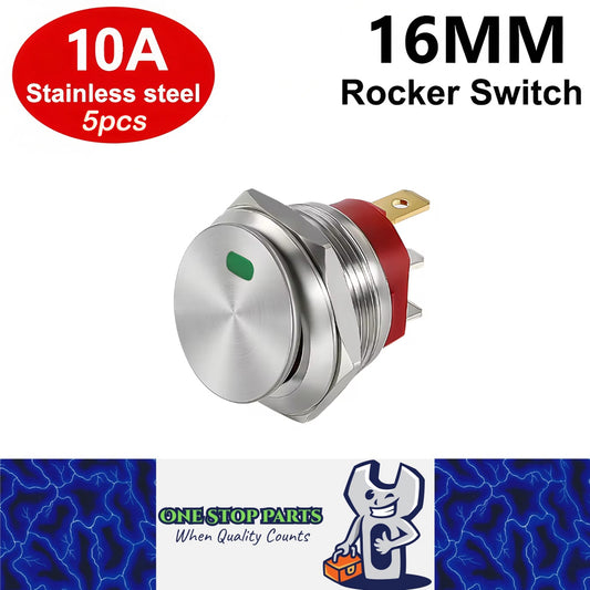 5x Green LED 16mm Metal Rocker Switch 12-24V 10A 3Pin ON/OFF Self-Locking Switch