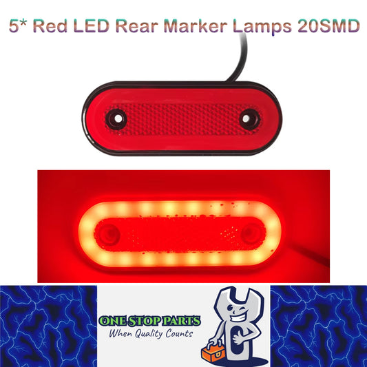 5 x Red LED Rear Marker Lamps 20SMD 12V-24V LED Marker Lights with Reflector