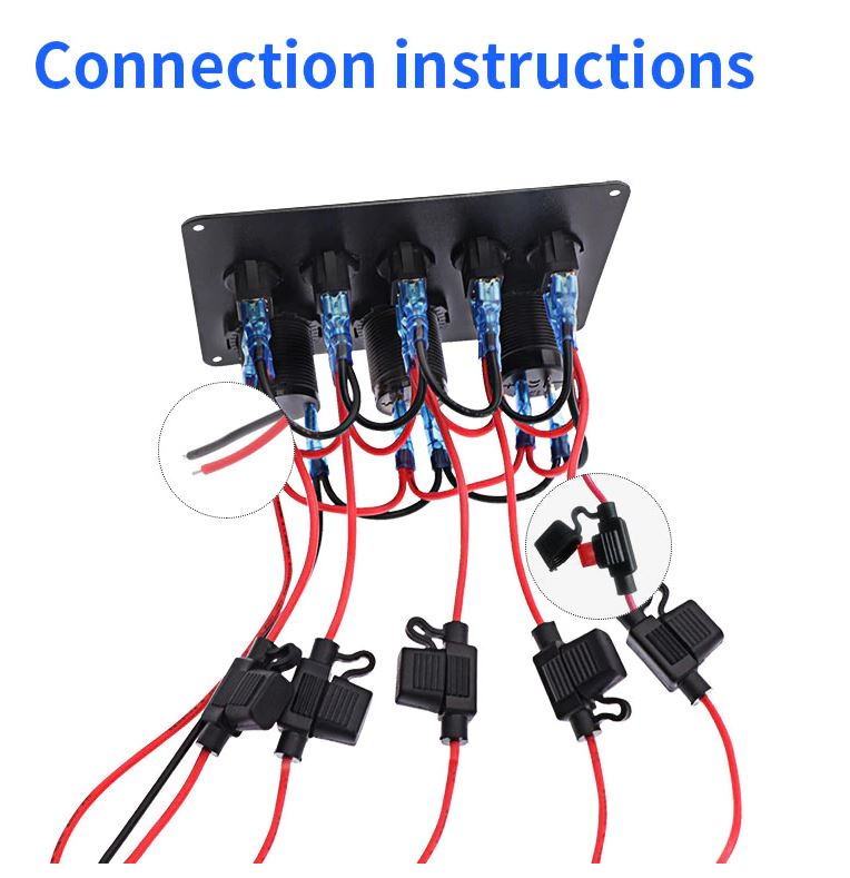 Pre Wired 5 Gang Switch Panel Usb Volt Meter Socket For Car Truck Marine (Red)