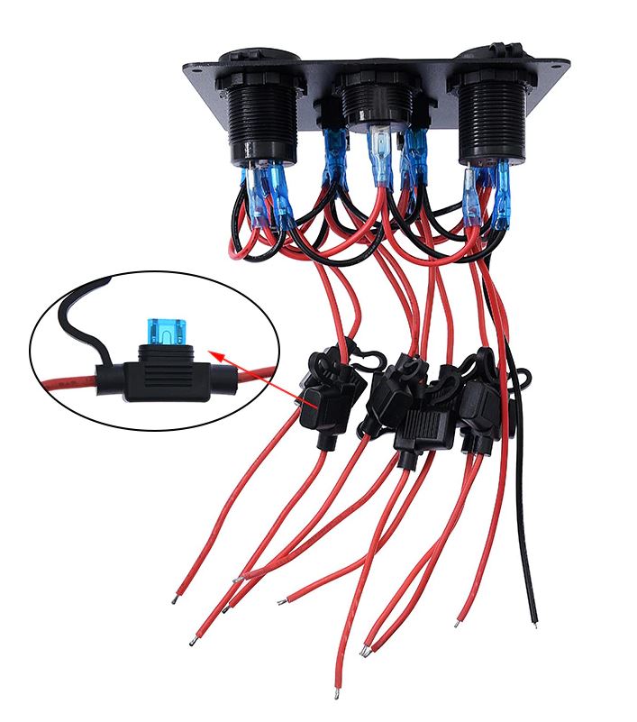 Pre Wired 5 Gang Switch Panel Usb Volt Meter Socket For Car Truck Marine (Blue)