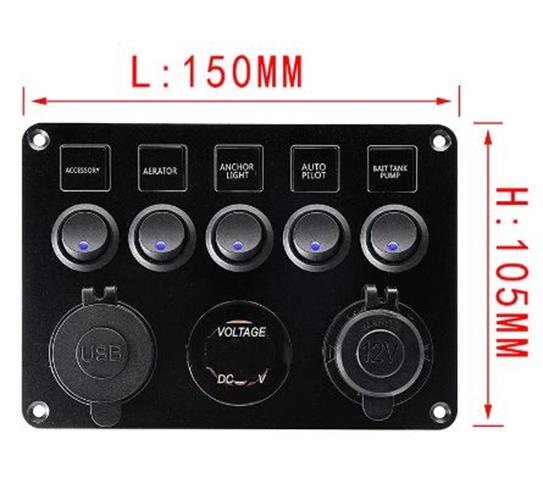 Pre Wired 5 Gang Switch Panel Usb Volt Meter Socket For Car Truck Marine (Blue)