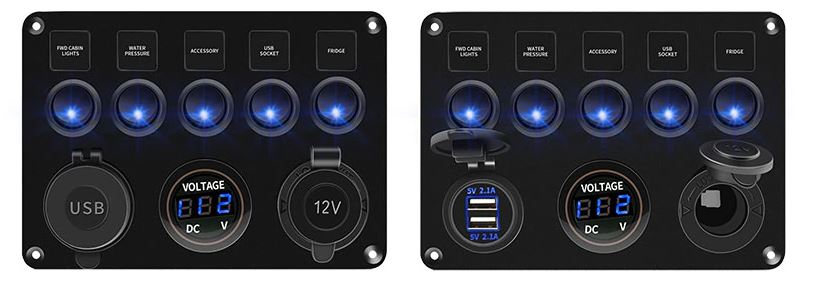 Pre Wired 5 Gang Switch Panel Usb Volt Meter Socket For Car Truck Marine (Blue)