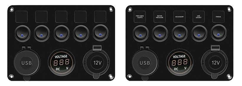 Pre Wired 5 Gang Switch Panel Usb Volt Meter Socket For Car Truck Marine (Blue)