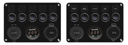 Pre Wired 5 Gang Switch Panel Usb Volt Meter Socket For Car Truck Marine (Blue)