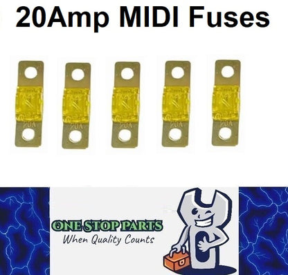5 x 20A MIDI Fuses ANS 20 Amp Fuses 41mm x 12mm Yellow 4wd Caravan Fuses 5pcs