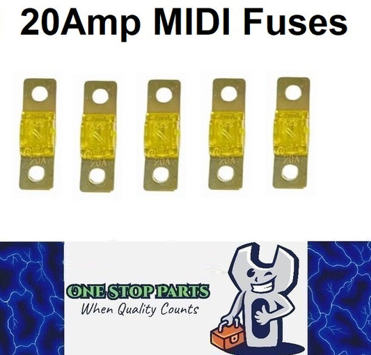 5 x 20A MIDI Fuses ANS 20 Amp Fuses 41mm x 12mm Yellow 4wd Caravan Fuses 5pcs