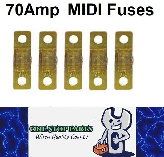 5 x 70A MIDI Fuses ANS 70 Amp Fuses 41mm x 12mm 4wd Caravan Truck Bus Fuses 5pcs