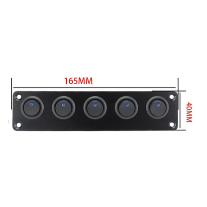 12v 5 x rocker button switches on panel with Blue LED Light pre wired with screw