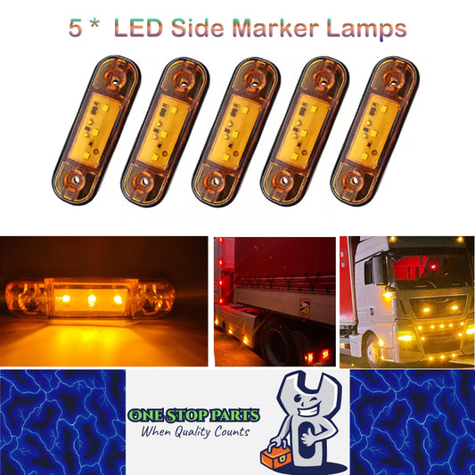 5 x Amber LED Side Marker Lamps 12V/24V Multivolt LED Side Marker Lights (5pcs)