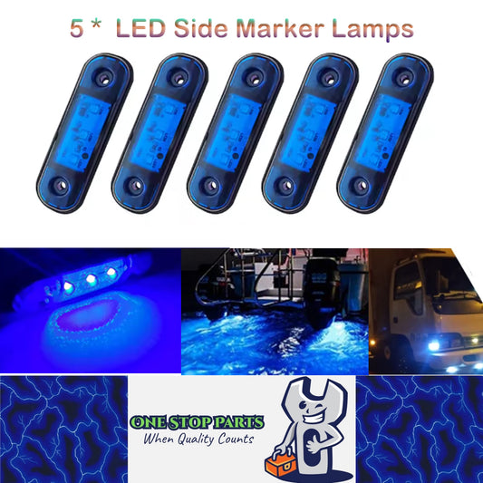 5 x Blue LED Side Marker Lamps 12V/24V Multivolt LED Side Marker Lights (5pcs)