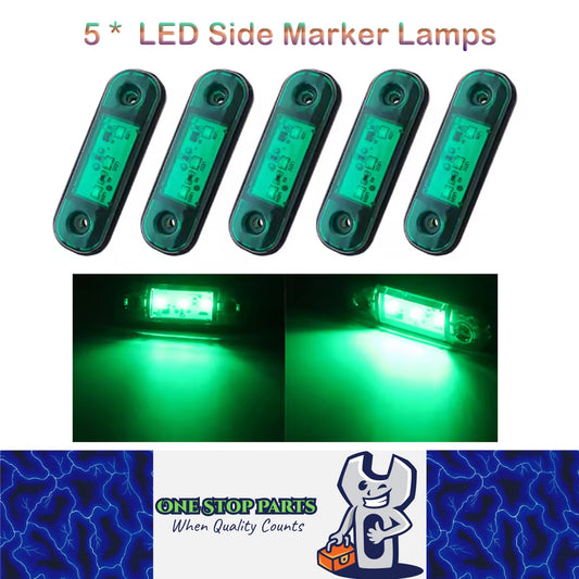 5 x Green LED Side Marker Lamps 12V/24V Multivolt LED Side Marker Lights (5pcs)