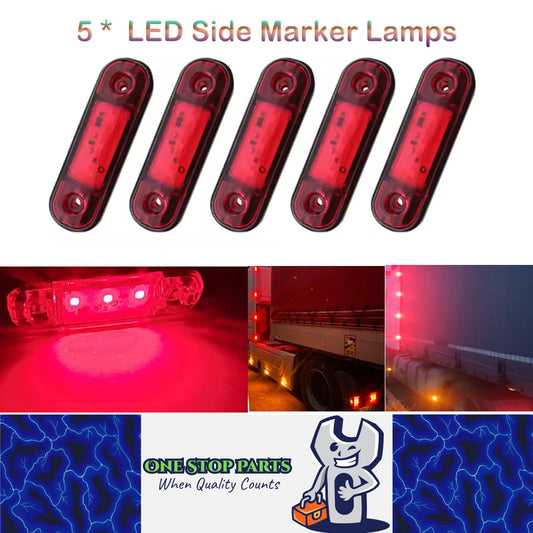 5 x Red LED Side Marker Lamps 12V/24V Multivolt LED Side Marker Lights (5pcs)