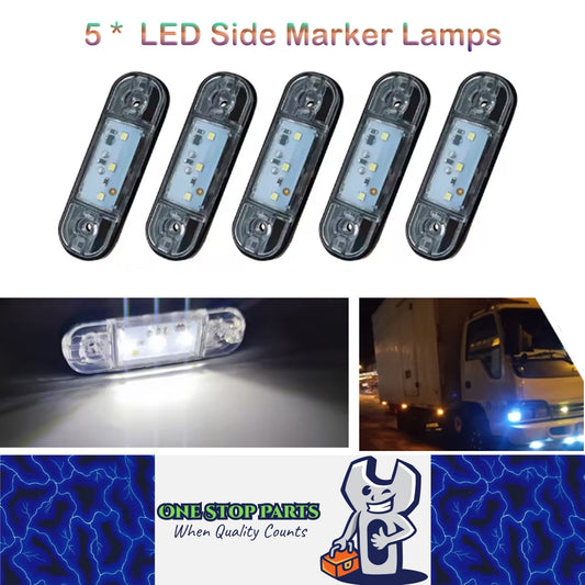 5 x White LED Side Marker Lamps 12V/24V Multivolt LED Side Marker Lights (5pcs)