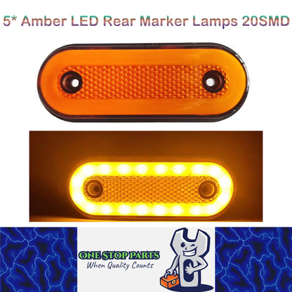 5 x Amber LED Side Marker Lamps 20SMD 12V-24V LED Marker Lights with Reflector