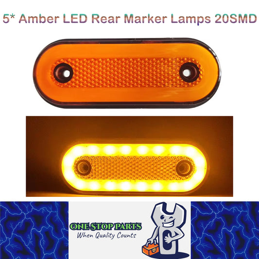 5 x Amber LED Side Marker Lamps 20SMD 12V-24V LED Marker Lights with Reflector