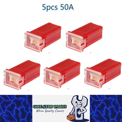 5 x 50Amp Red Small Slow Blow Fuse Block 10mmx12mm x 27mm High 50A Fuse (5pcs)