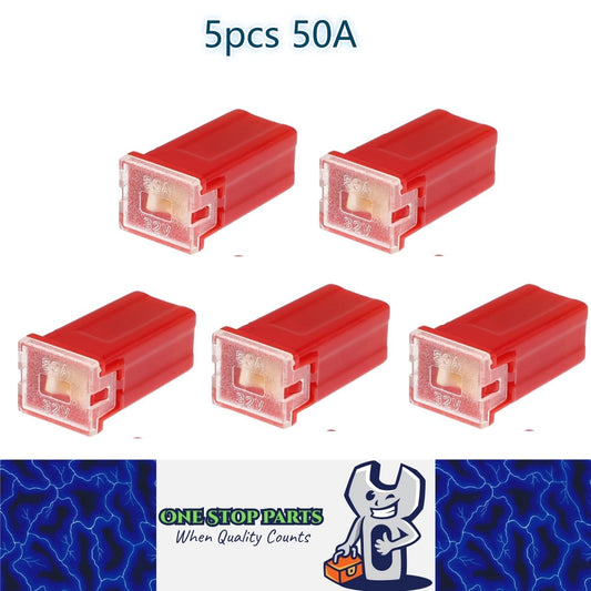 5 x 50Amp Red Small Slow Blow Fuse Block 10mmx12mm x 27mm High 50A Fuse (5pcs)