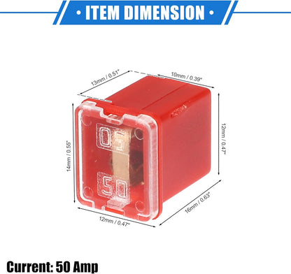 1 x 50Amp Red Mini Slow Blow Fuse Block 10mmx12mm x 16mm High 50A Fuse (1pc)