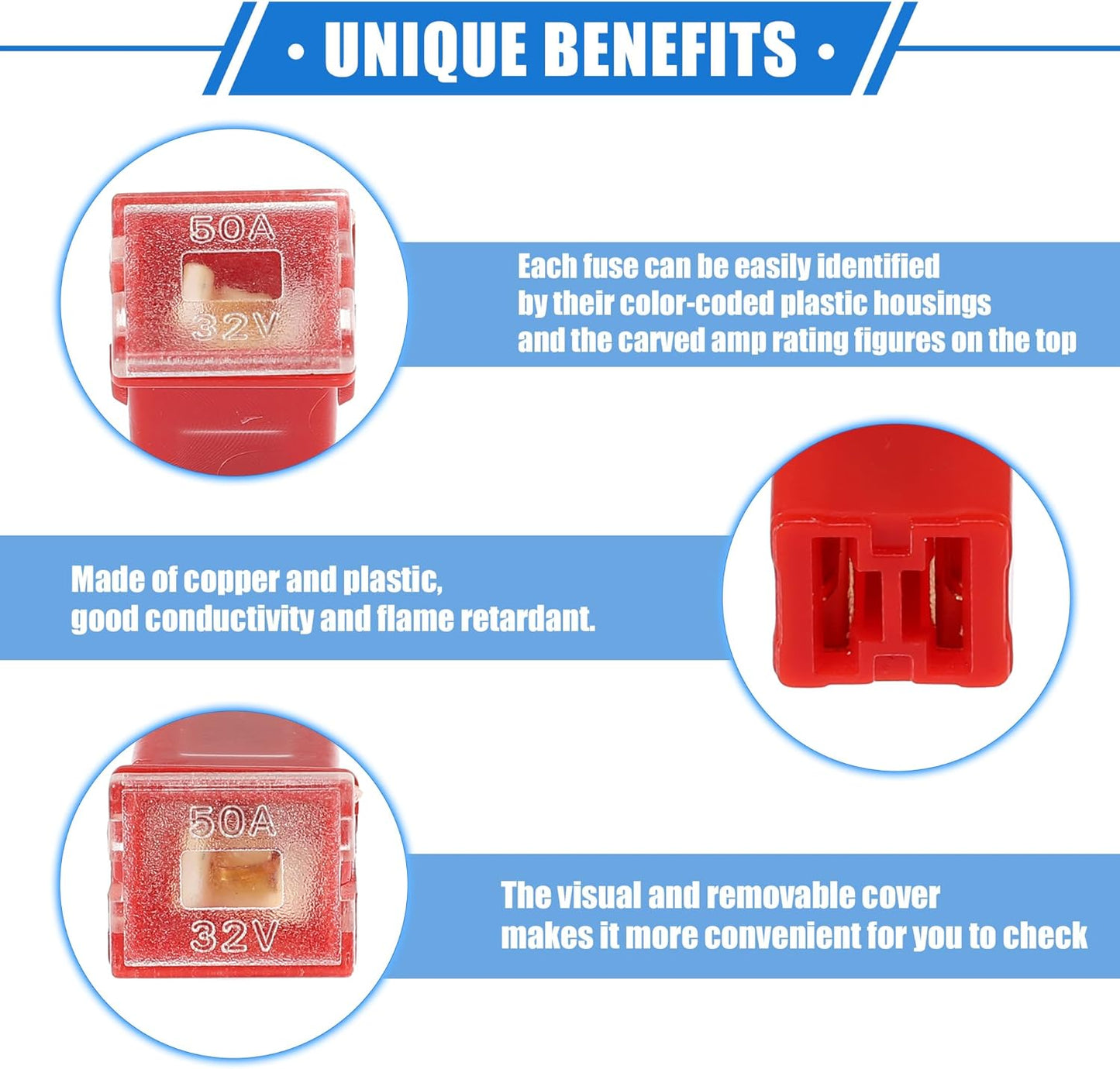 5 x 50Amp Red Small Slow Blow Fuse Block 10mmx12mm x 27mm High 50A Fuse (5pcs)