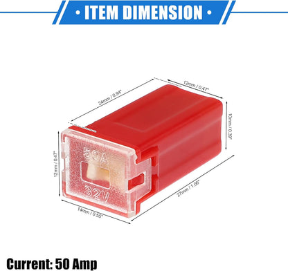5 x 50Amp Red Small Slow Blow Fuse Block 10mmx12mm x 27mm High 50A Fuse (5pcs)