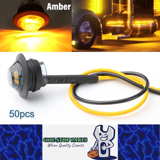 50 x Amber Round LED Side Marker Lamps 1.91CM 3LED 12V LED Side Marker Lamps