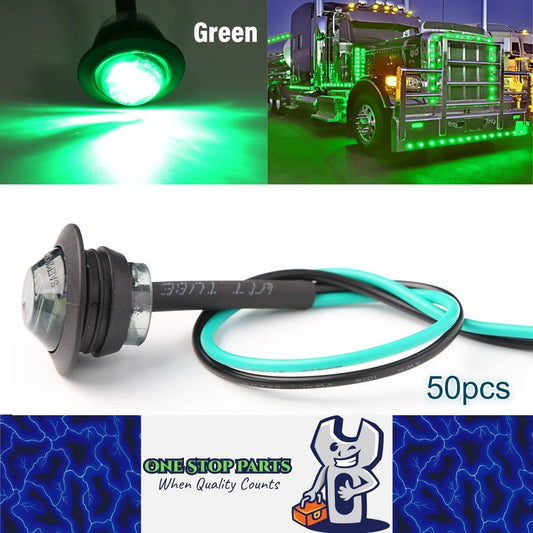 50 x Green Round LED Side Marker Lamps 1.91CM 3LED 12V LED Marker Signal Lights
