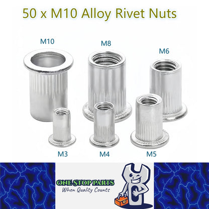 50 x M10 Aluminium Alloy Rivet Nuts- 17mm Wide x 21mm Long Suits 13mm Hole 50pcs