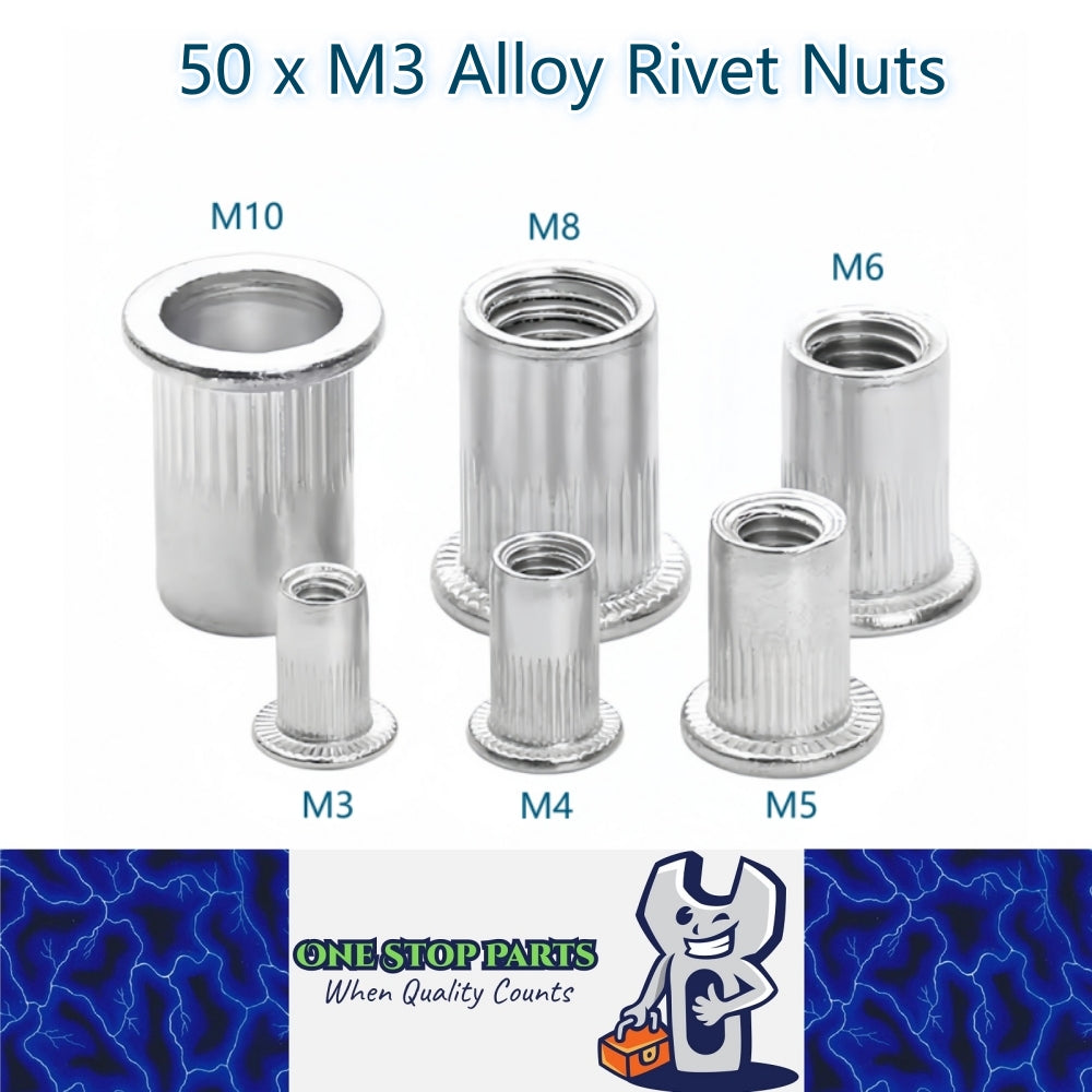 50 x M3 Aluminium Alloy Rivet Nuts- 7mm Wide x 9mm Long Suits 5mm Hole (50pcs)