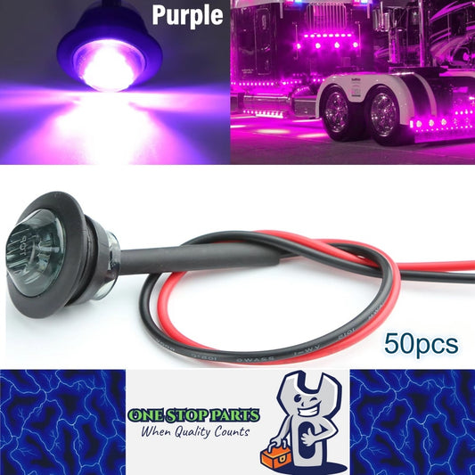 50 x Purple Round LED Side Marker Lamps 1.91CM 3LED 12V LED Indicator Lights