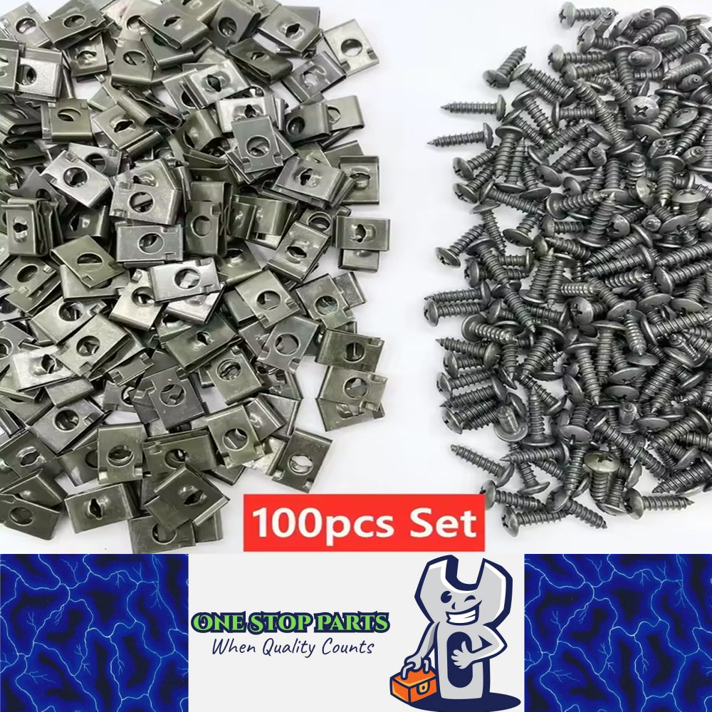 50 Sets Car Metal Screw Tapping Fastener U Clips Anti-Rust U Clamps with Screws