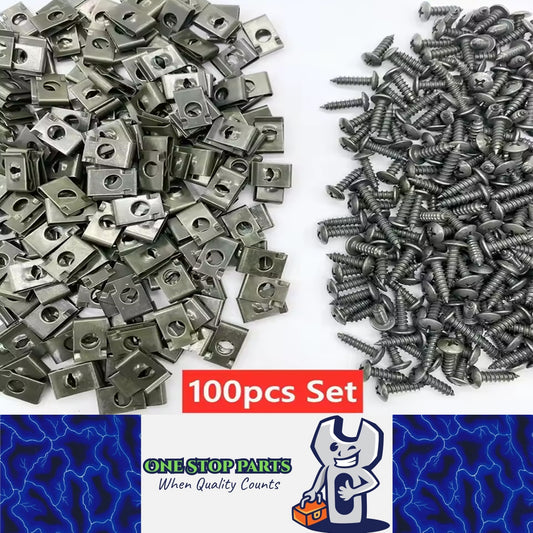 50 Sets Car Metal Screw Tapping Fastener U Clips Anti-Rust U Clamps with Screws