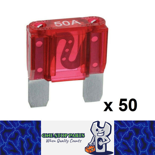 50 x RED 50 AMP MAXI BLADE FUSES 50AMP 50PCS FREE DELIVERY BULK BUY