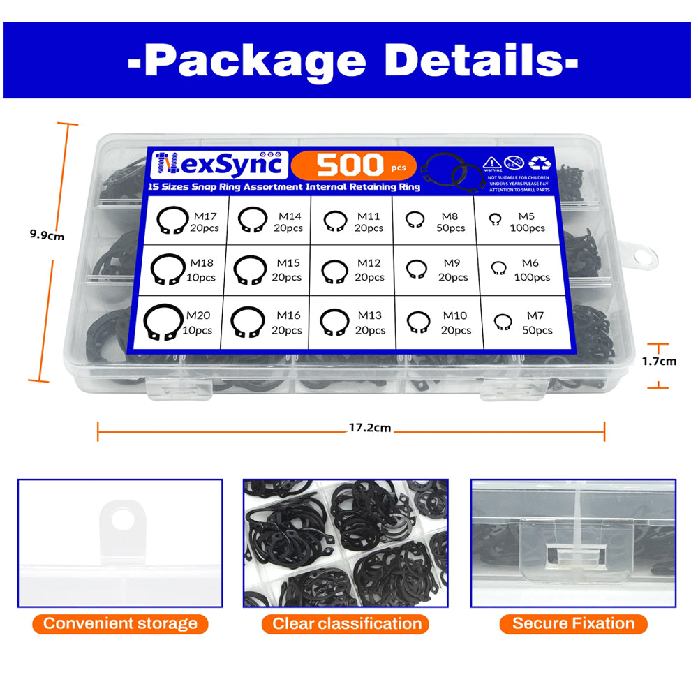 500pcs C Clips Internal Circlip Snap Ring Steel Shaft Retainig for Axles Shafts