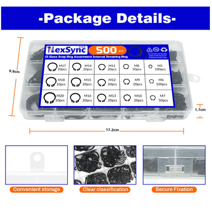 500pcs C Clips Internal Circlip Snap Ring Steel Shaft Retainig for Axles Shafts