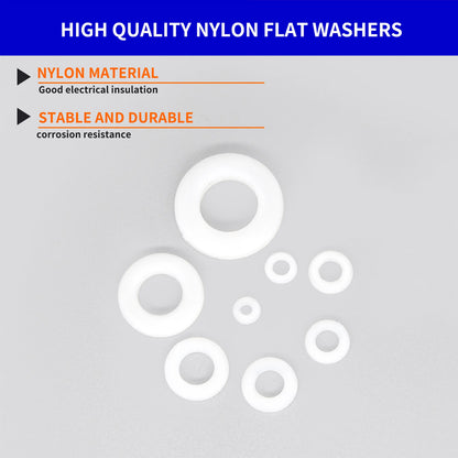 500pcs Nylon Flat Washers Kit 8 Size M2/2.5/3/4/5/6/8/10 Seal Spacer Gasket Ring