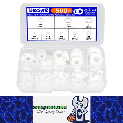 500pcs Nylon Flat Washers Kit 8 Size M2/2.5/3/4/5/6/8/10 Seal Spacer Gasket Ring