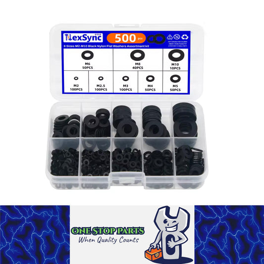 500pcs Nylon Flat Washers Kit 8 Sizes M2/2.5/3/4/5/6/8/10 Sealing Spacer Gasket