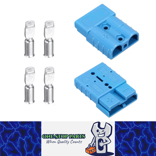 2 x 50A Blue Anderson Socket Plug 2 Pin 50Amp Connector RV Truck Winch Marine