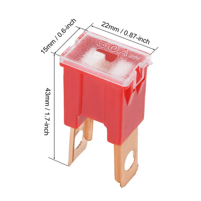 1 x 50Amp Red Large Male Slow Blow Fuse Block 15mmx22mmx43mm High 50A Fuse 1pc