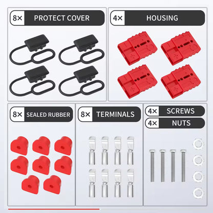 4 x 50A Red Anderson Style Sockets Plugs 50 Amp Kit with Cover and Entry Boot