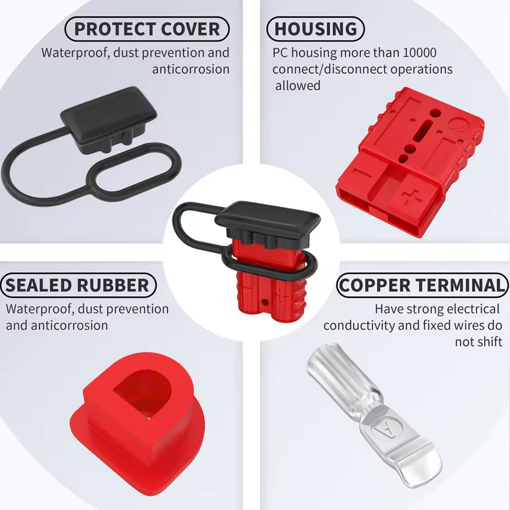 4 x 50A Red Anderson Style Sockets Plugs 50 Amp Kit with Cover and Entry Boot