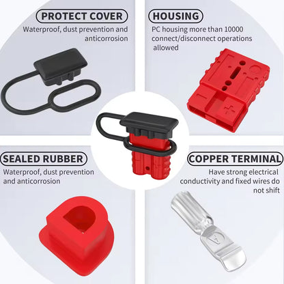 4 x 50A Red Anderson Style Sockets Plugs 50 Amp Kit with Cover and Entry Boot