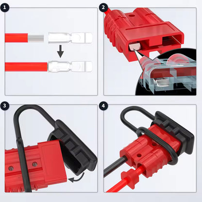 4 x 50A Red Anderson Style Sockets Plugs 50 Amp Kit with Cover and Entry Boot