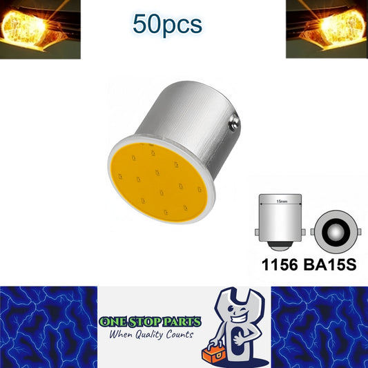 50 x Yellow BA15S 1156 12V COB Style Yellow Flat Face LEDs (50pcs)