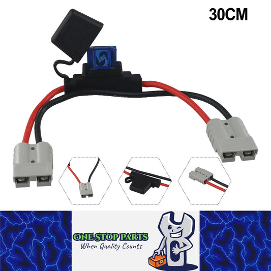 50Amp Anderson Plug to Anderson Plug with Inline Fuse 30cm Long Adaptor