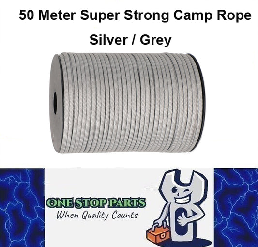 50m Silver / Grey 550lb Military 9 core Paracord Rope 4mm Outdoor Camping Rope