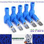 50 Pairs 16-14AWG Insulated Male Female Spade Bullet Crimp Terminals Blue
