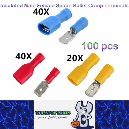 50 Pairs Mix Insulated Male Female Spade Bullet Crimp Terminals Connectors